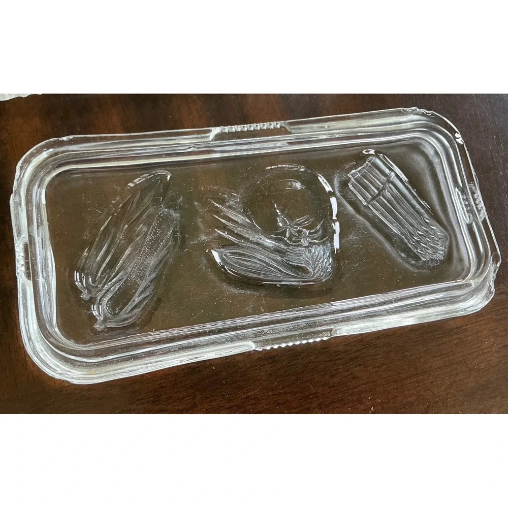 Vintage Glass Refrigerator Dish Embossed Vegetable Lid Ribbed Clear